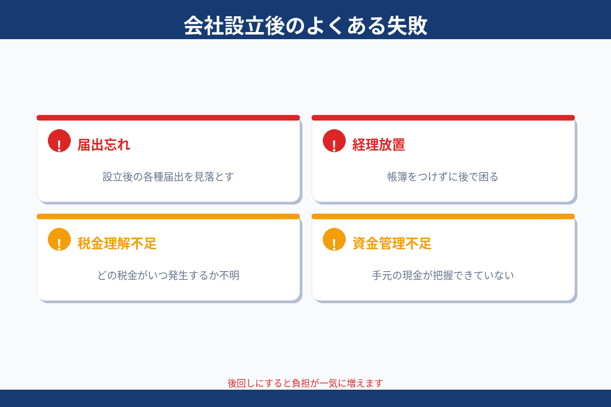 会社設立後のよくある失敗 届出忘れ 経理放置 税金理解不足 資金管理不足