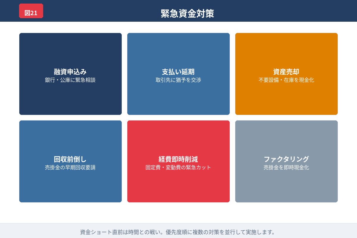 資金繰りが厳しいとき最初の24時間でやることを示した図解
