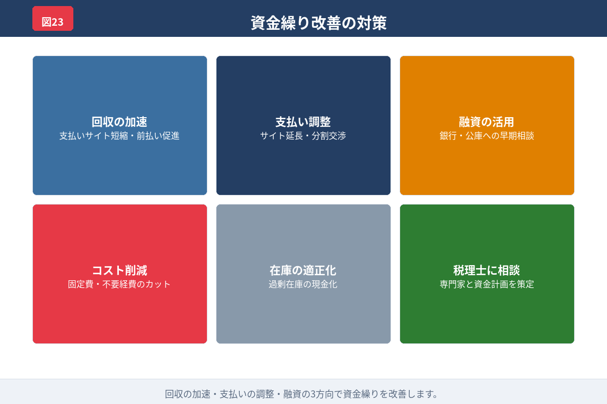 資金繰りが厳しいときにやってはいけない行動を整理した図解
